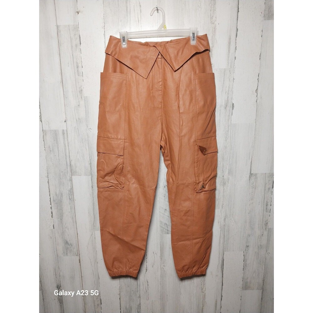 Nike Air Jordan Court To Runway Utility Pants Women Faux Leather Brown CW6485 L